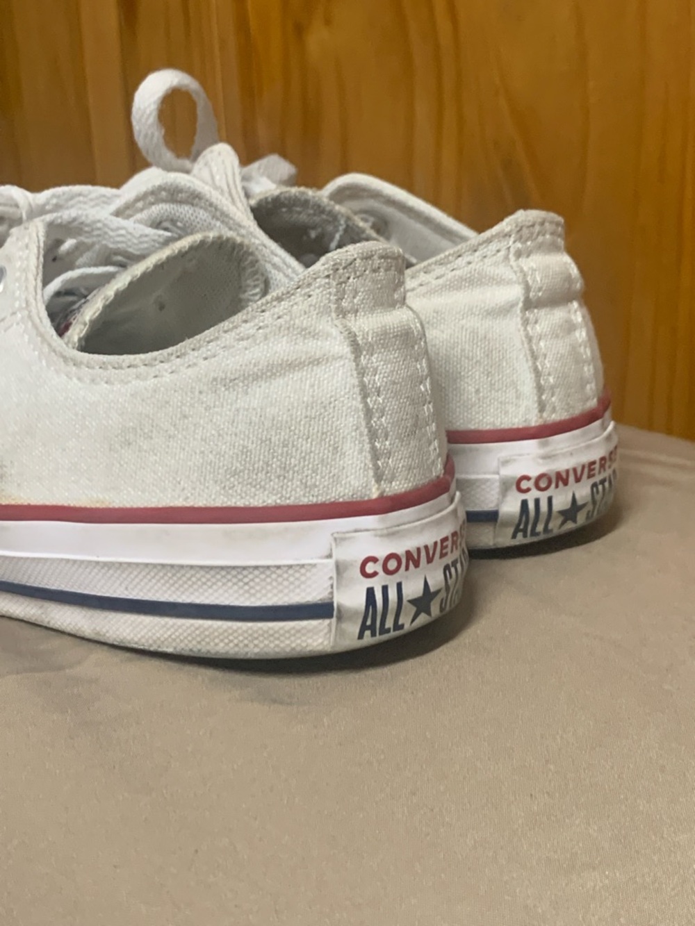 Converse Kids White Canvas Low Top Sneakers with Red Trim - Picture 2 of 4